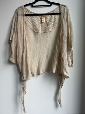 Mudd Cream Open-Weave Tie-Front Shrug Cardigan
